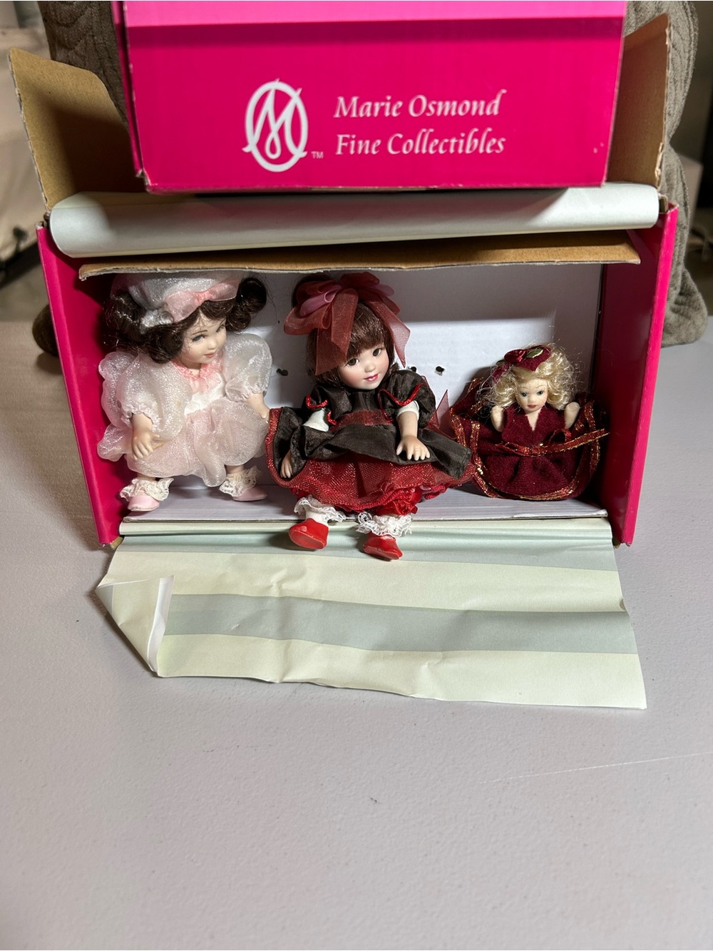 Marie Osmond Fine Collectibles 3-Piece Mini Doll Set - Pink, Red, Cream
